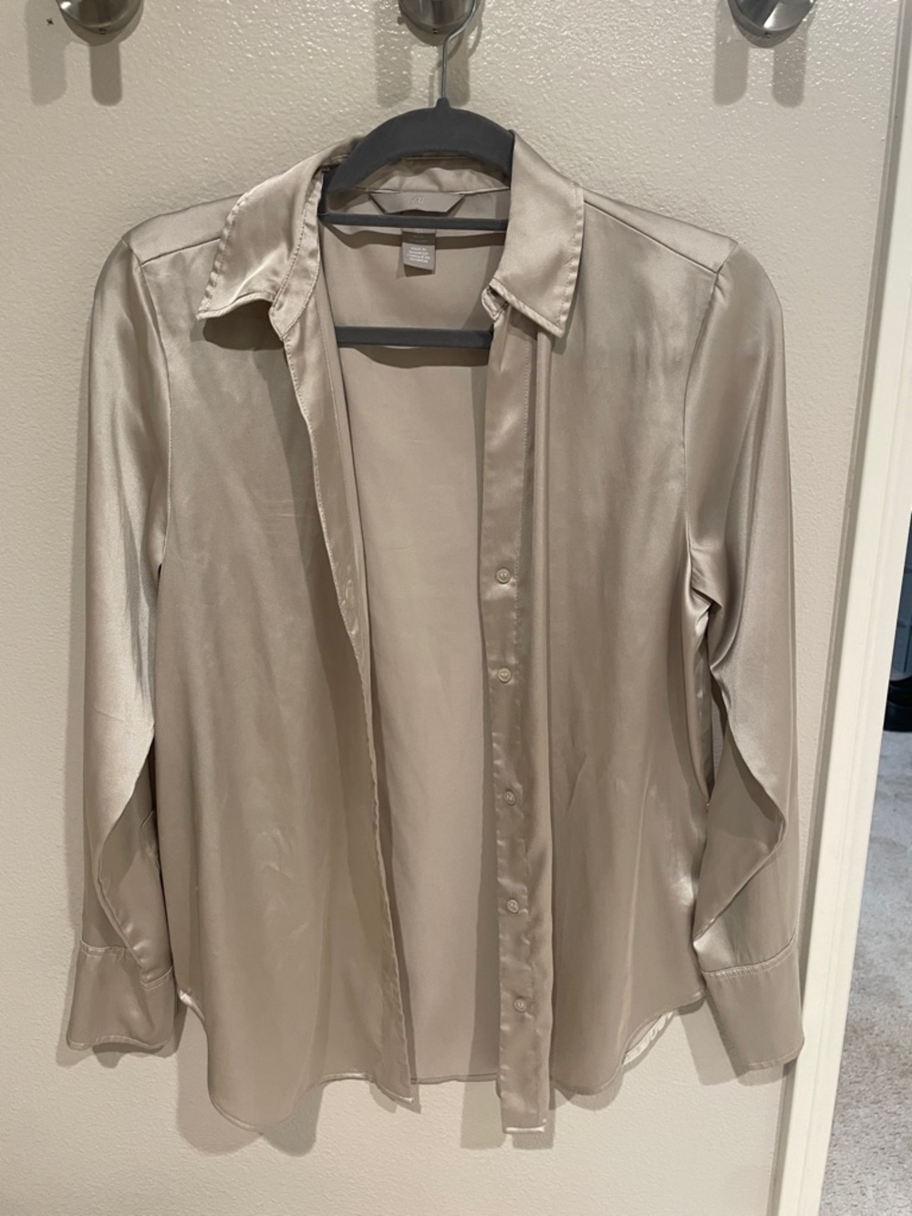 H&M Satin-Look Button Down Shirt - Light Taupe